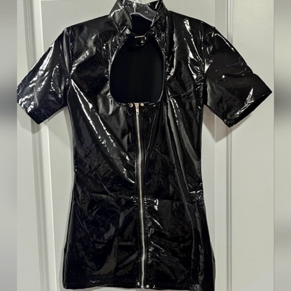 Black wet look dress in size medium to large